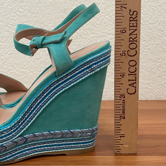 STUART WEITZMAN Single Island Embellished Rope Turquoise Suede Wedge Sandals 8.5 - Picture 12 of 16